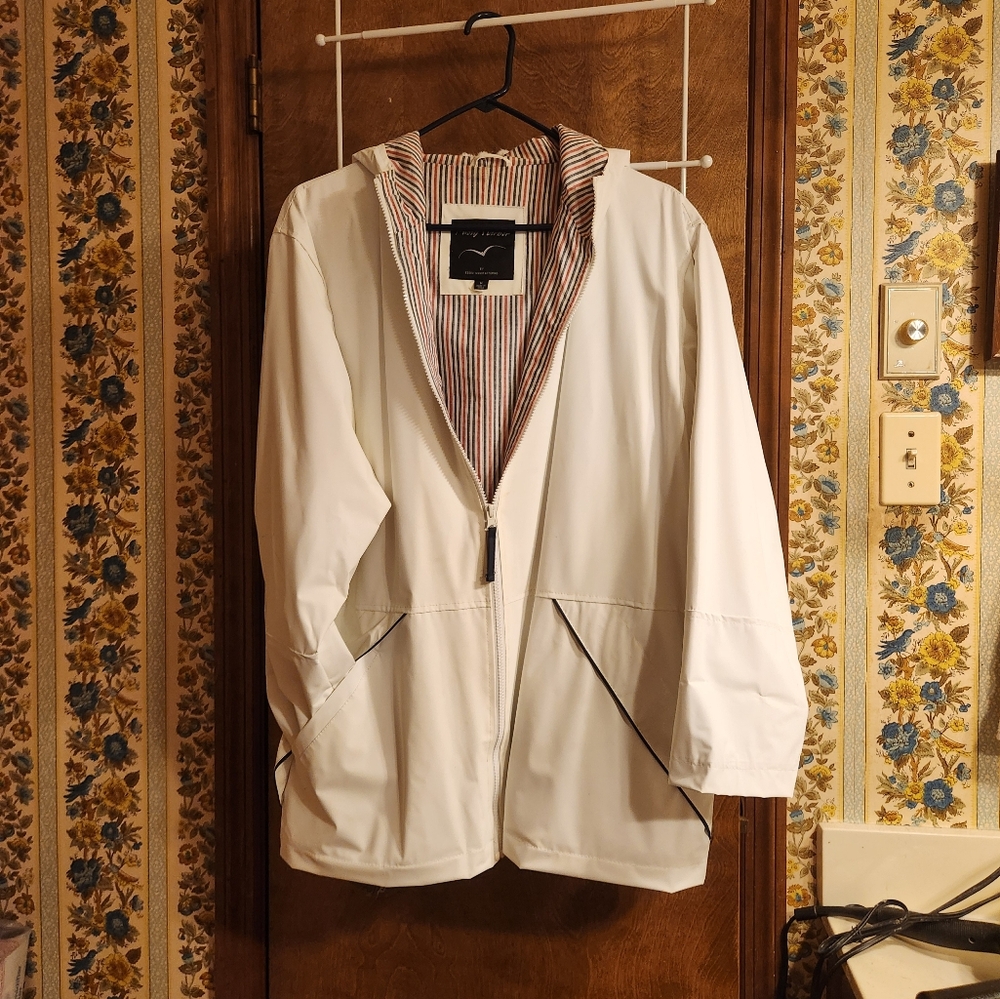 White Raincoat with Striped Lining